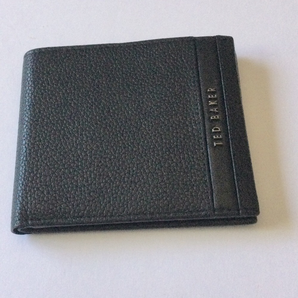 TED BAKER MENS TEXTURED LEATHER BIFOLD WALLET BLACK NWOT
